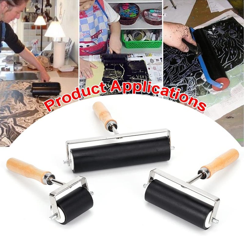 COEAYO 3 Pack Rubber Roller - Brayer Rollers with 3 Size for Crafting Brayer Rollers for Printmaking Brayer Tool Paint Brush Ink Applicator Art Craft Oil Painting Tool (2.4 inch,4 inch,5.9 inch) - Image 4